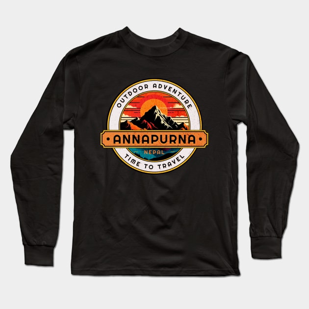 Outdoor Adventure Annapurna Mountain Design Long Sleeve T-Shirt by Miami Neon Designs